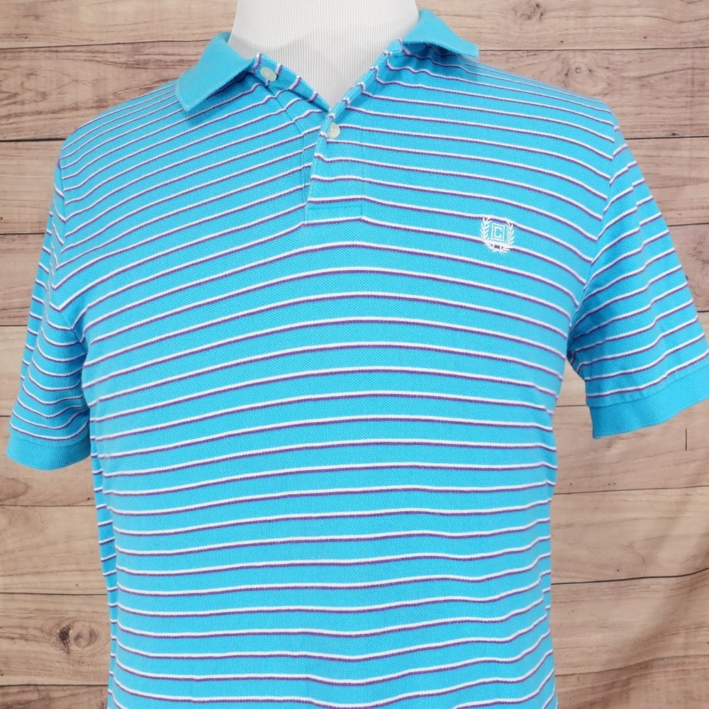 CHAPS SHORT SLEEVE BLUE STRIPED POLO SHIRT MENS SIZE M MEDIUM‎
